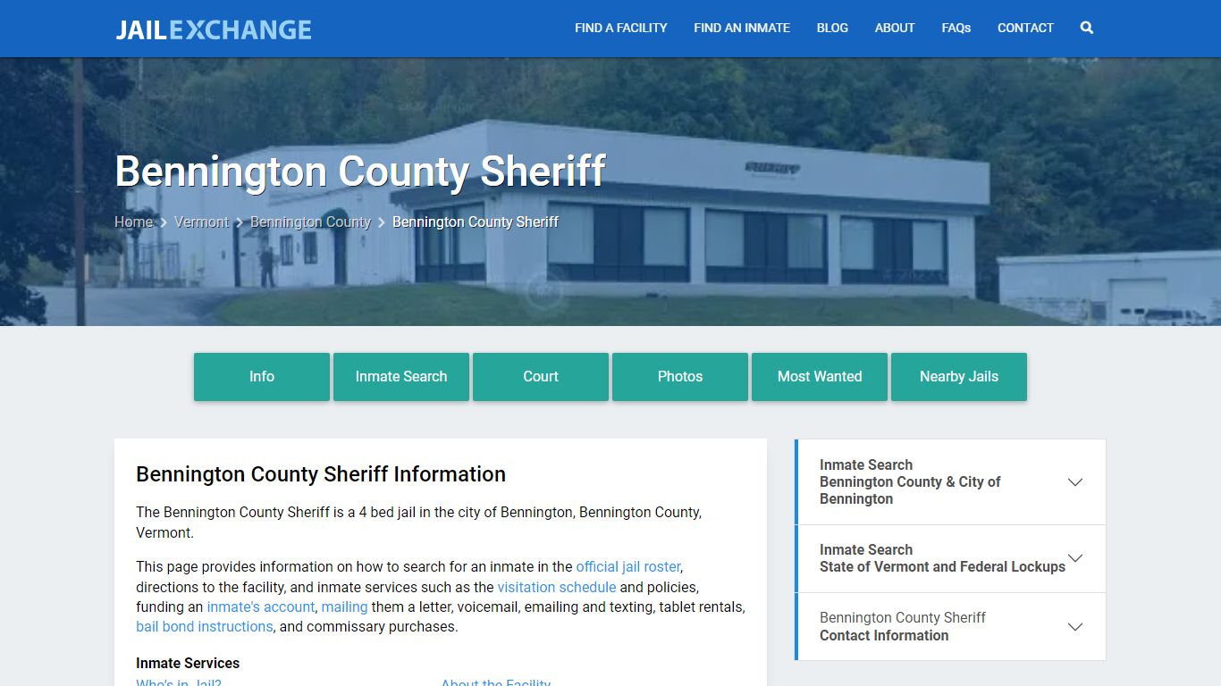 Bennington County Sheriff, VT Inmate Search, Information - Jail Exchange