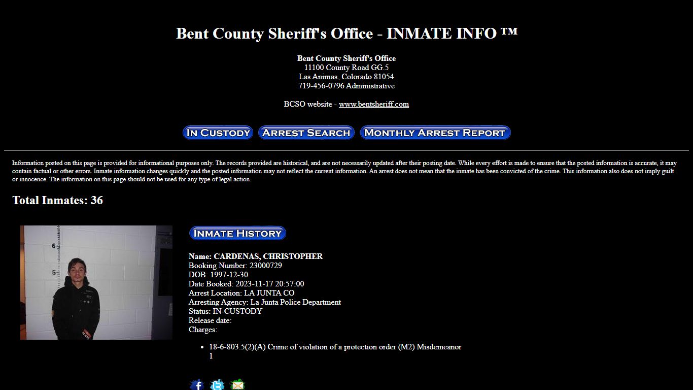 Bent County Sheriff's Office Arrested Inmate Info