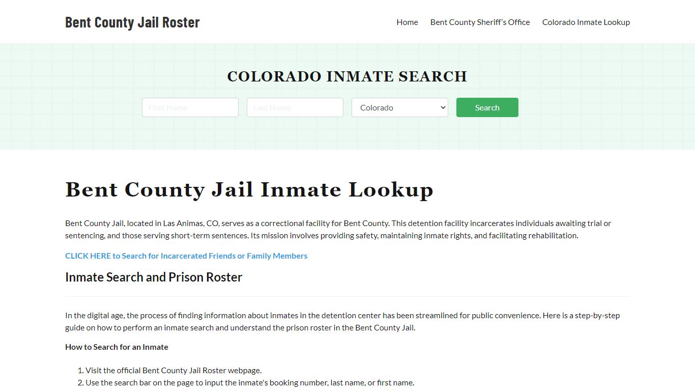 Bent County Jail Roster Lookup, CO, Inmate Search
