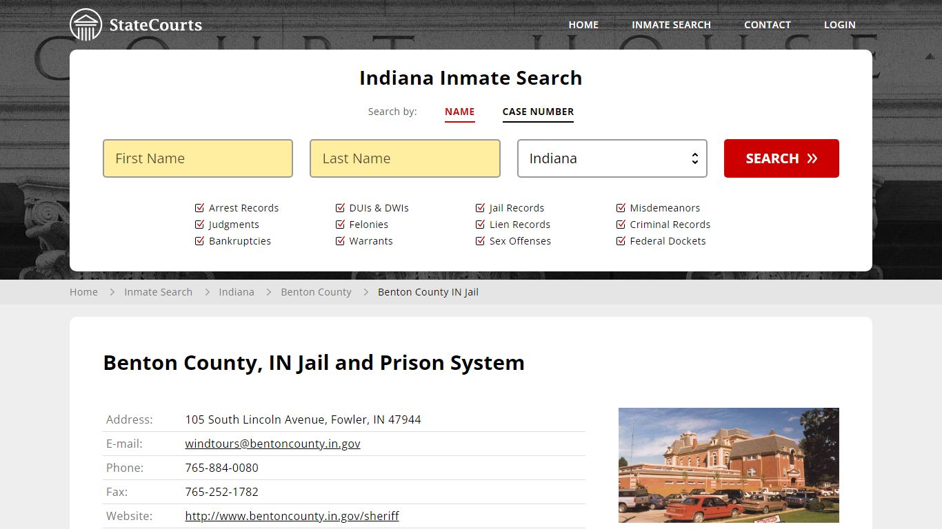 Benton County IN Jail Inmate Records Search, Indiana - StateCourts