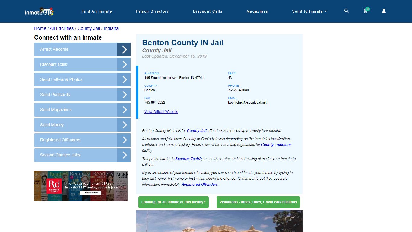 Benton County IN Jail - Inmate Locator - Fowler, IN