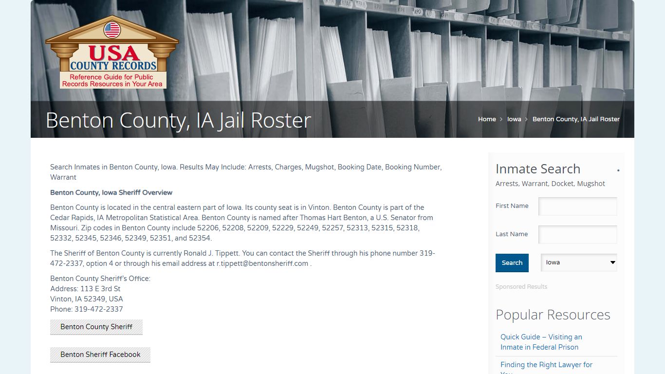 Benton County, IA Jail Roster | Name Search