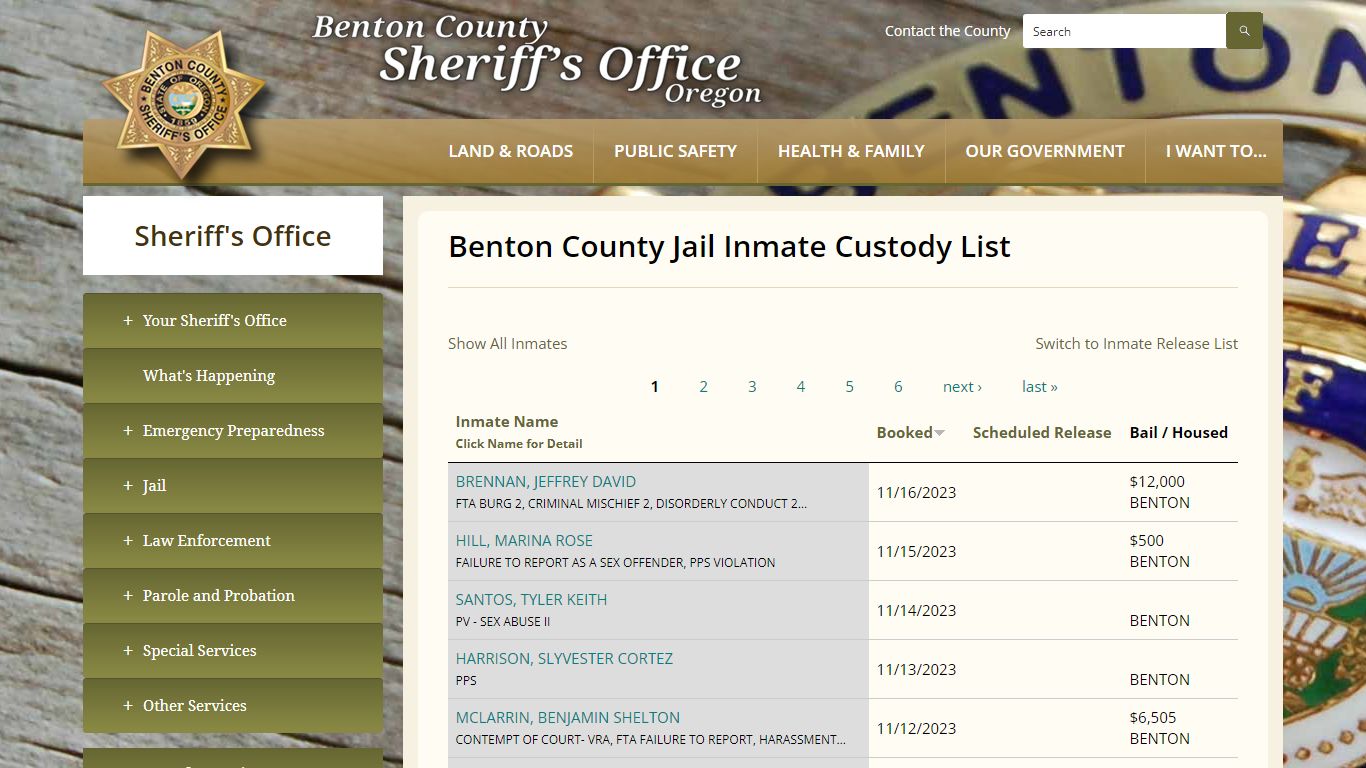 Benton County Jail Inmate Custody List
