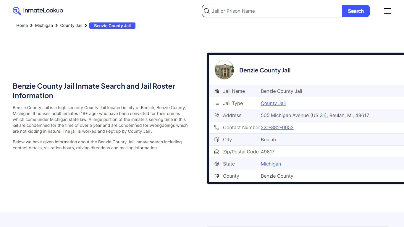 Benzie County Jail (MI) Inmate Search Michigan - Inmate Lookup
