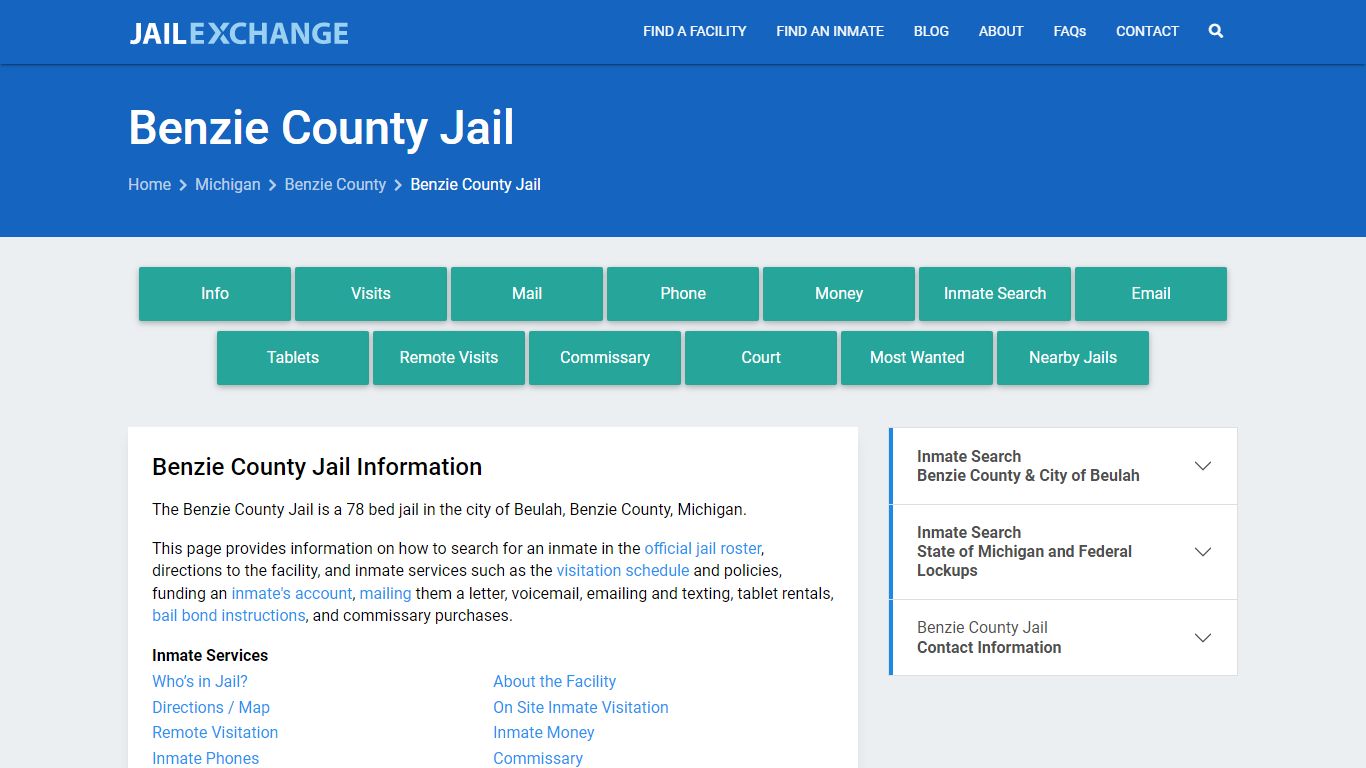 Benzie County Jail, MI Inmate Search, Information