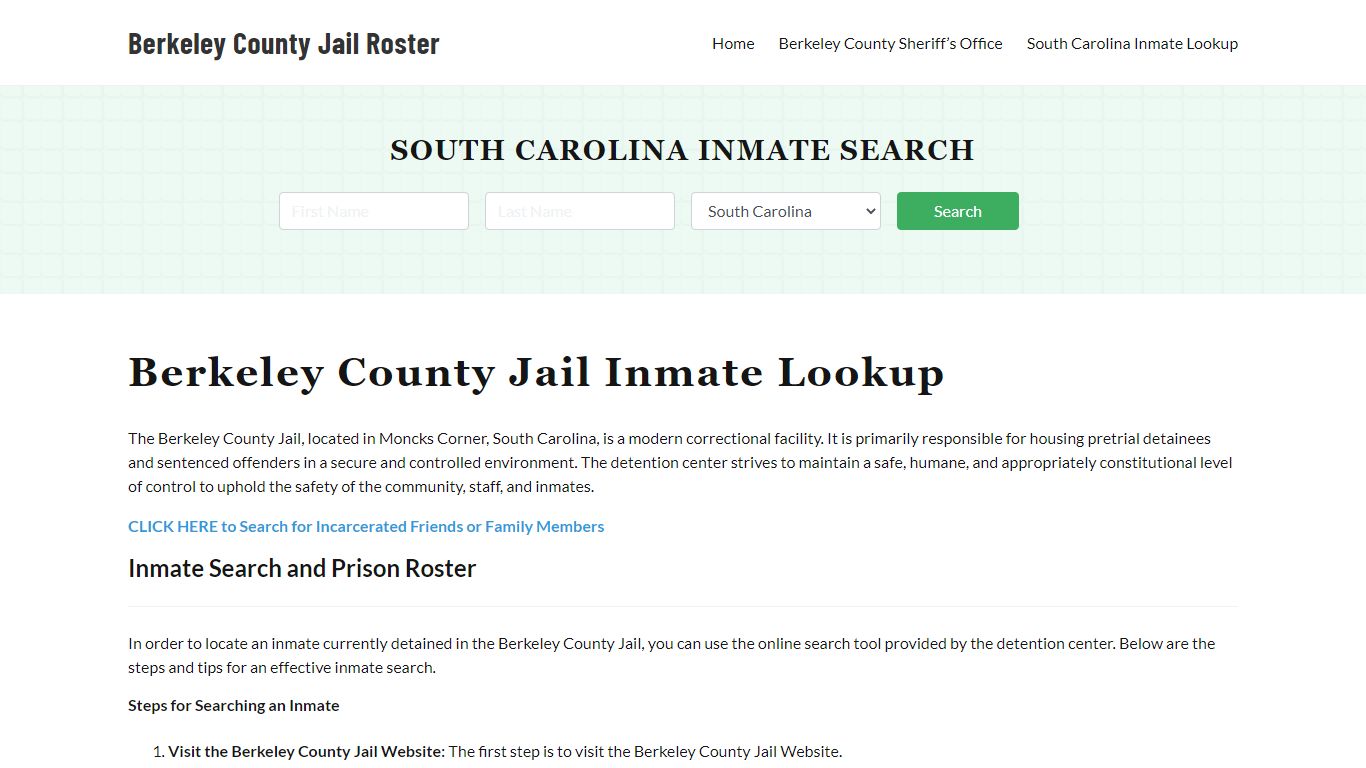 Berkeley County Jail Roster Lookup, SC, Inmate Search