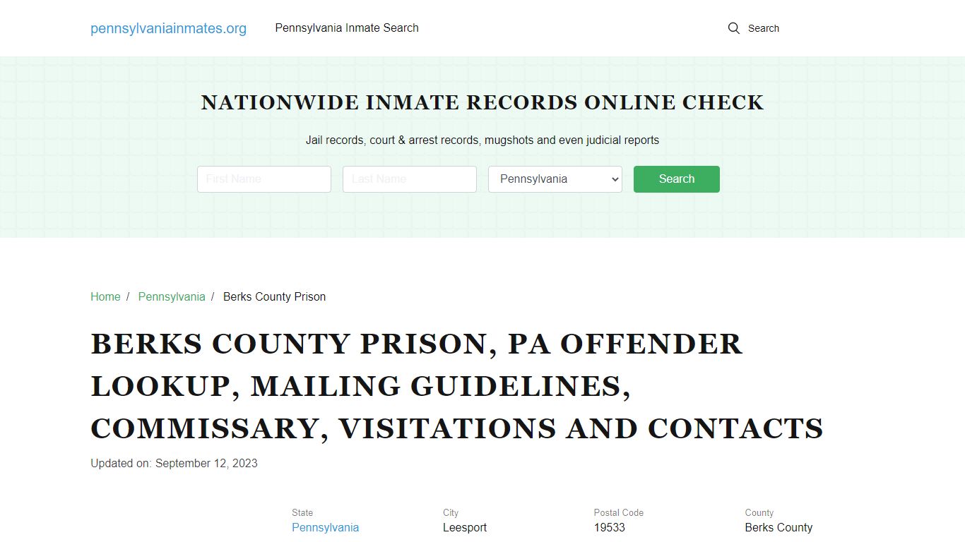 Berks County Prison, PA: Inmate Search Options, Visitations, Contacts