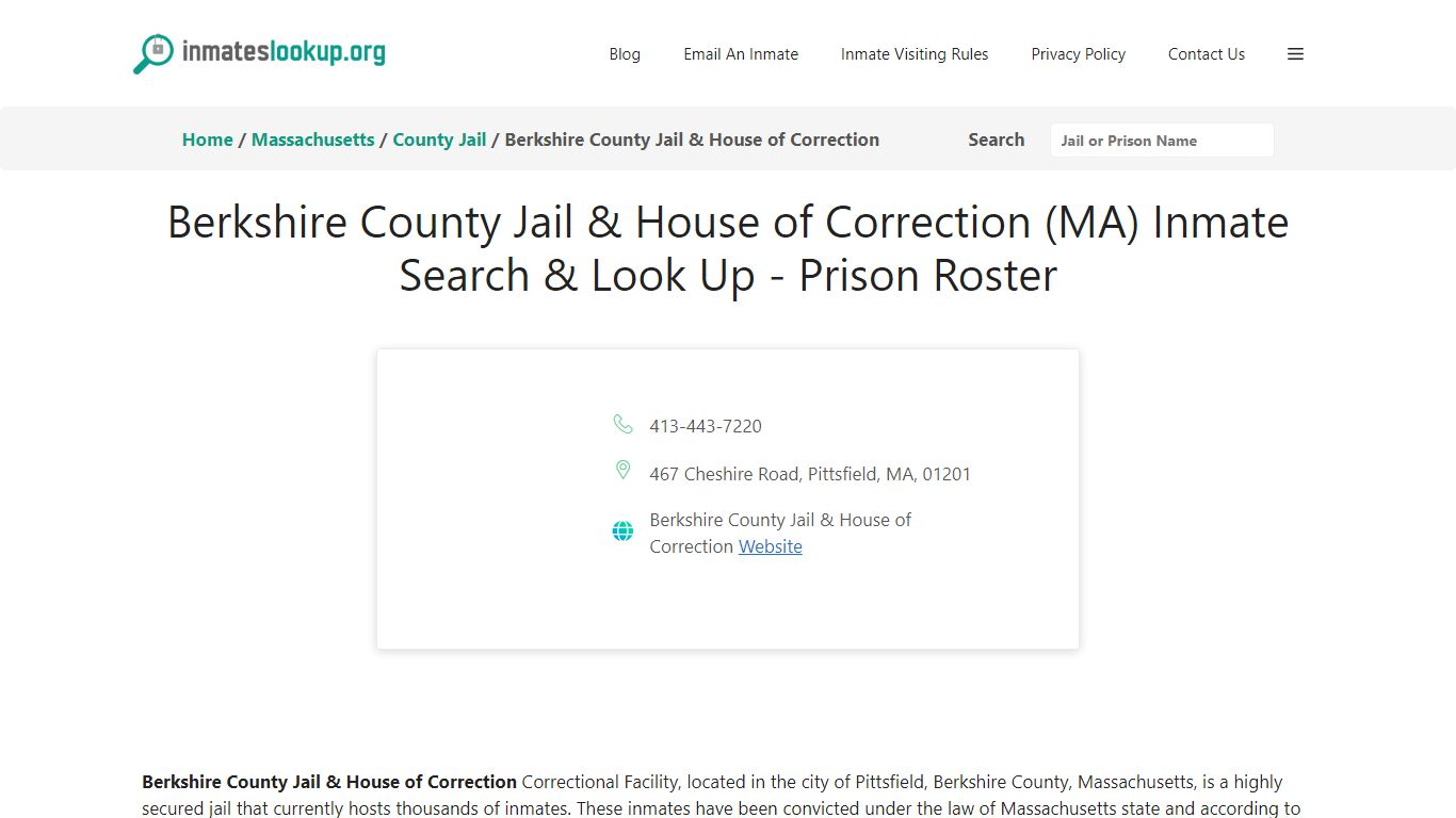 Berkshire County Jail & House of Correction (MA) Inmate Search & Look ...