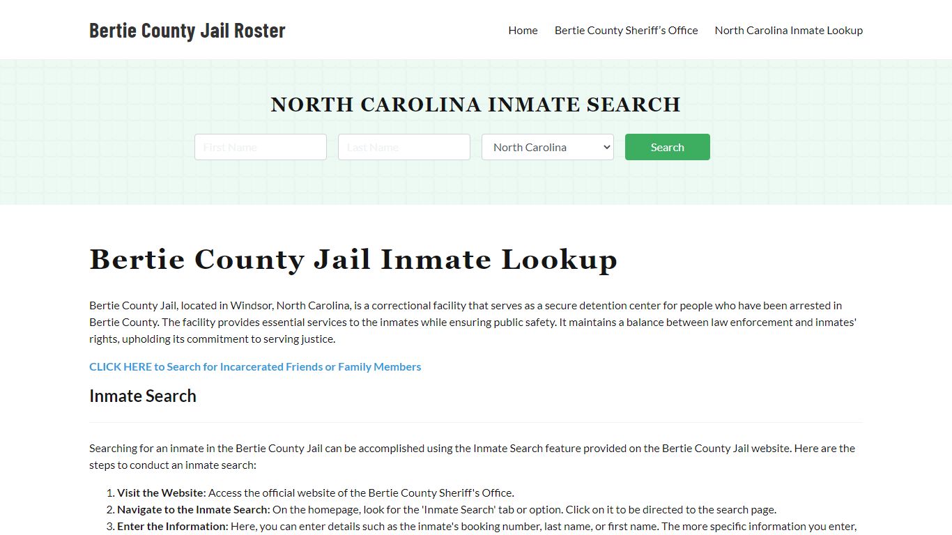 Bertie County Jail Roster Lookup, NC, Inmate Search