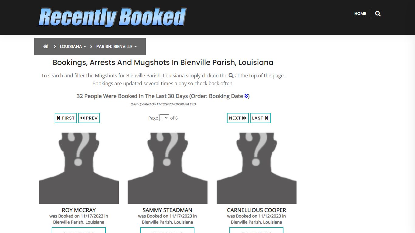 Bookings, Arrests and Mugshots in Bienville Parish, Louisiana