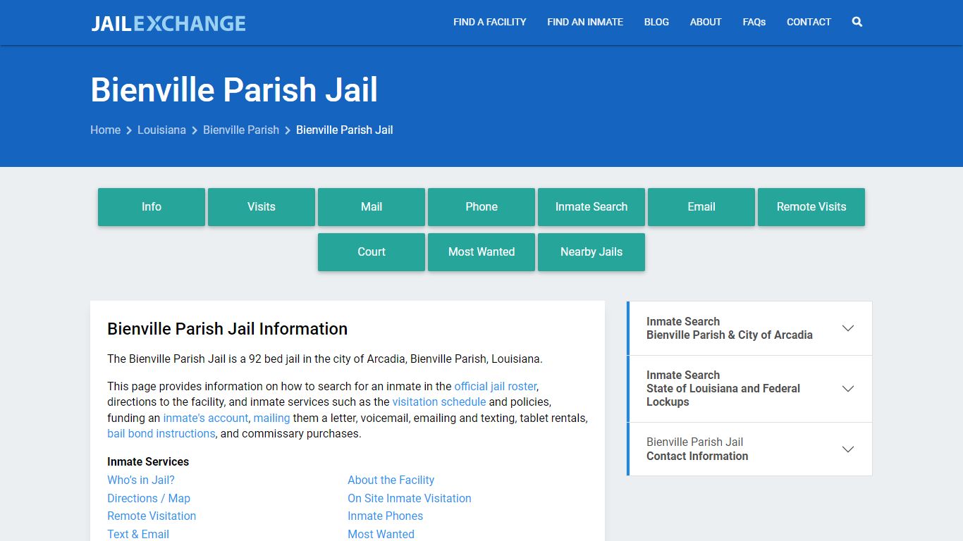 Bienville Parish Jail, LA Inmate Search, Information