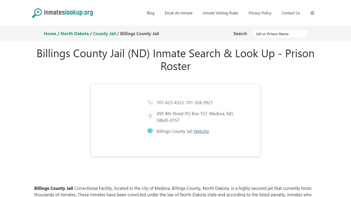Billings County Jail (ND) Inmate Search & Look Up - Prison Roster