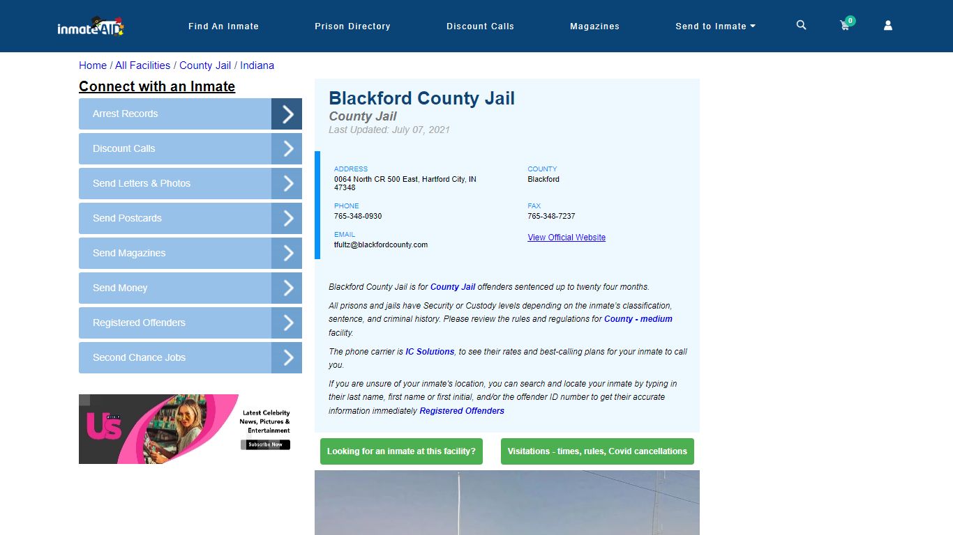 Blackford County Jail - Inmate Locator - Hartford City, IN