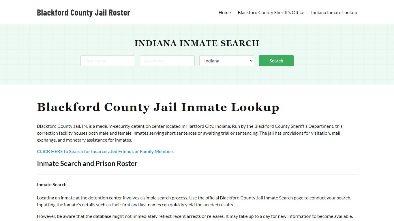 Blackford County Jail Roster Lookup, IN, Inmate Search