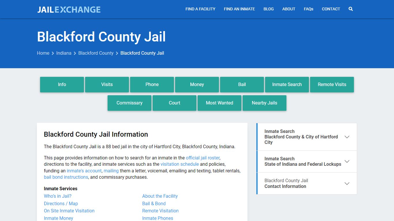 Blackford County Jail, IN Inmate Search, Information