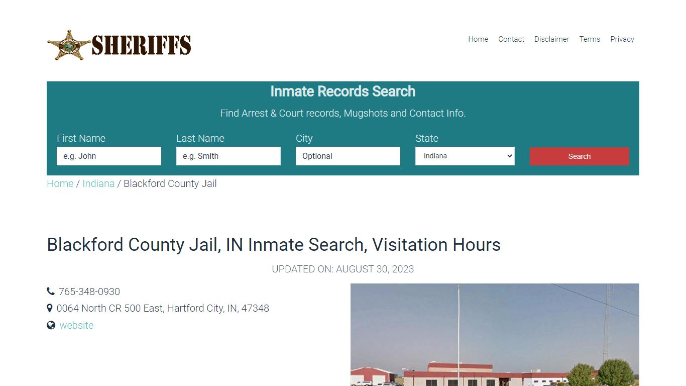 Blackford County Jail, IN Inmate Search, Visitation Hours