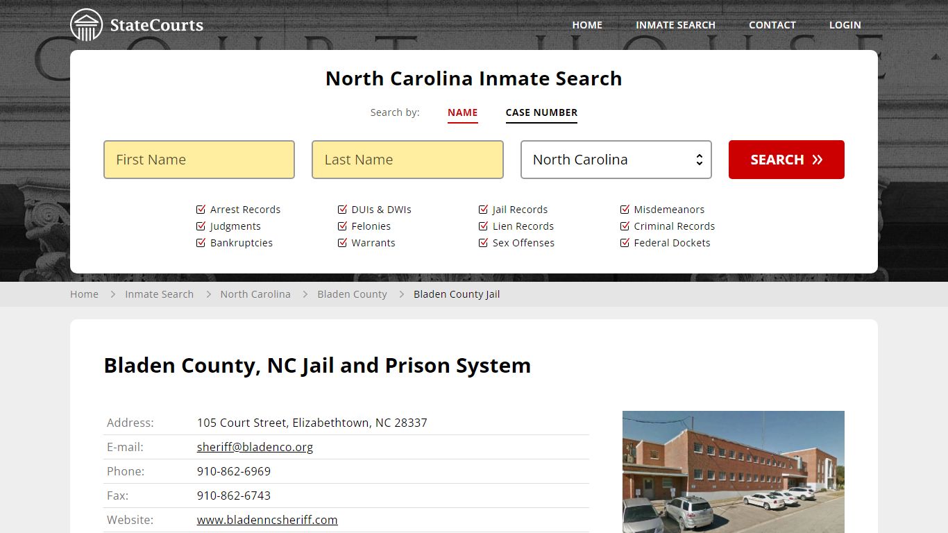 Bladen County Jail Inmate Records Search, North Carolina - StateCourts