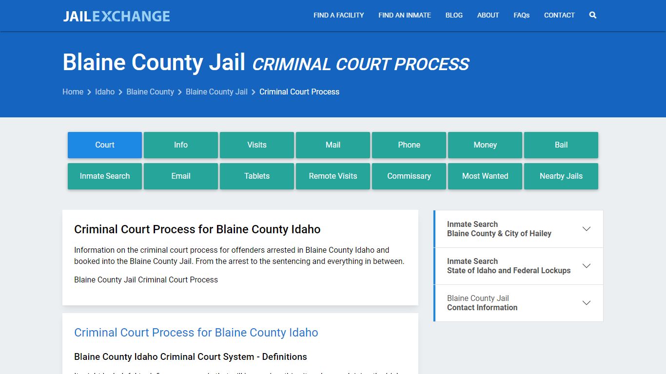Blaine County Jail Criminal Court Process - Jail Exchange