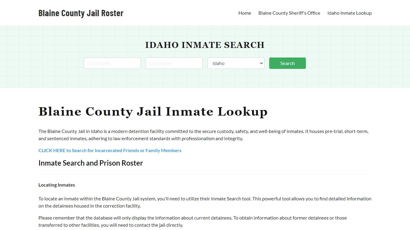 Blaine County Jail Roster Lookup, ID, Inmate Search