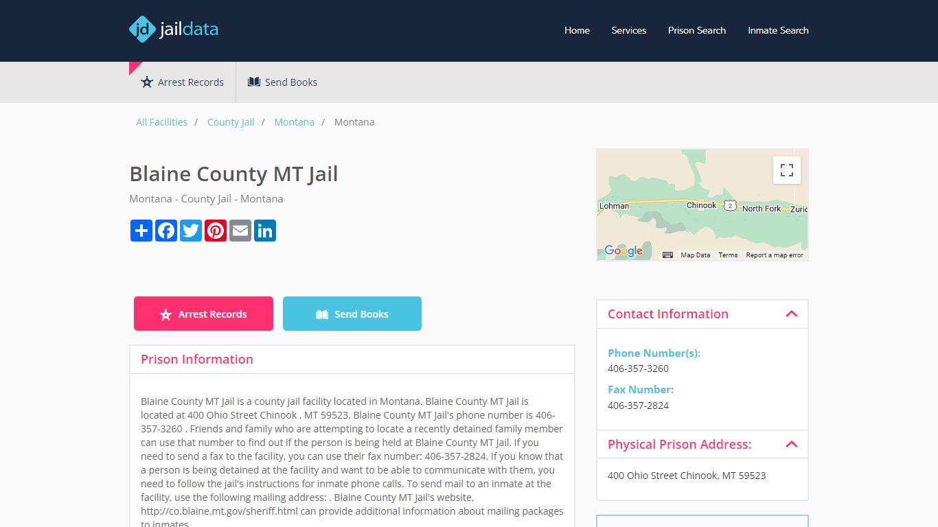 Blaine County MT Jail Inmate Search and Prisoner Info - Chinook, MT