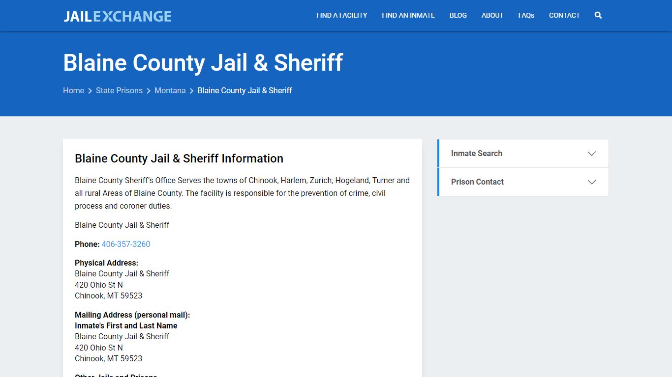 Blaine County Jail & Sheriff Inmate Search, MT - Jail Exchange