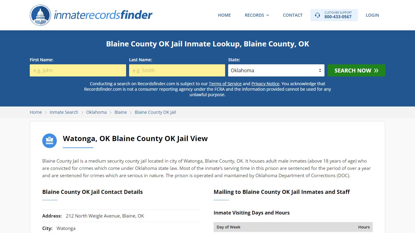 Blaine County OK Jail Inmate Lookup, Blaine County, OK - Recordsfinder.com