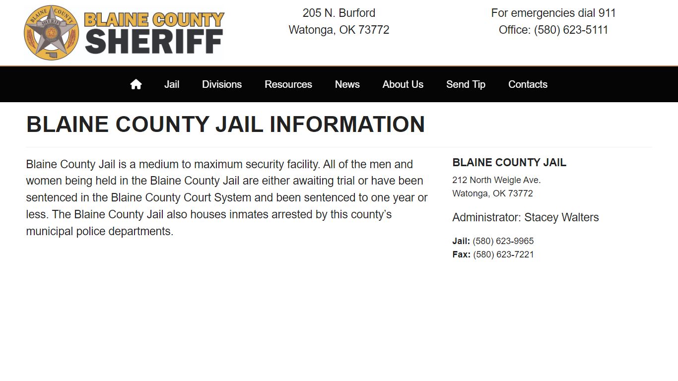 Jail Visitor Information - Blaine County Sheriff's Office