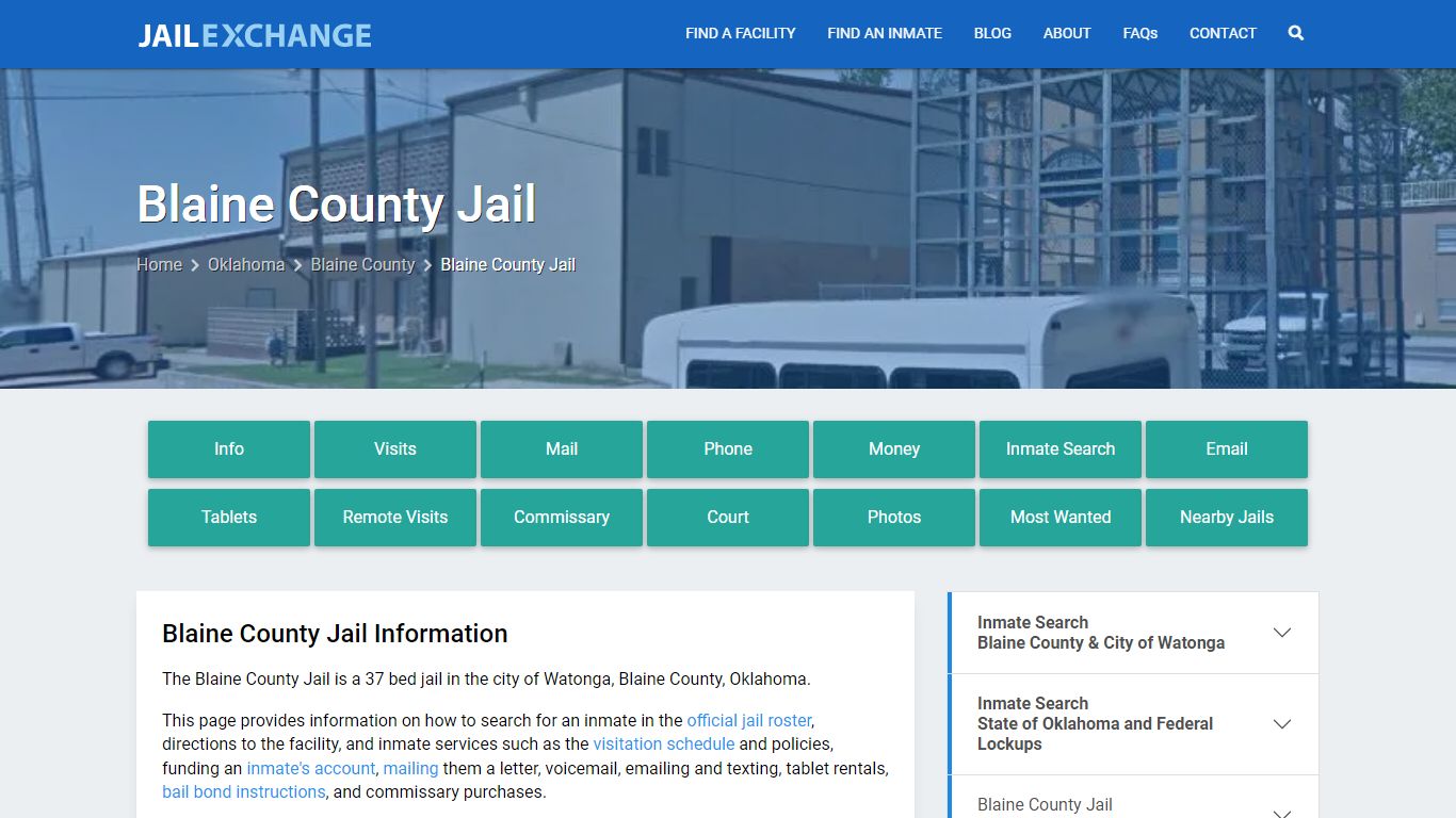 Blaine County Jail, OK Inmate Search, Information