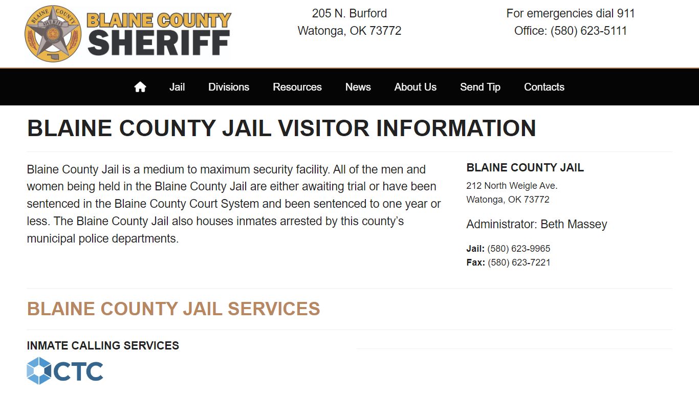 Jail Visitor Information - Blaine County Sheriff's Office