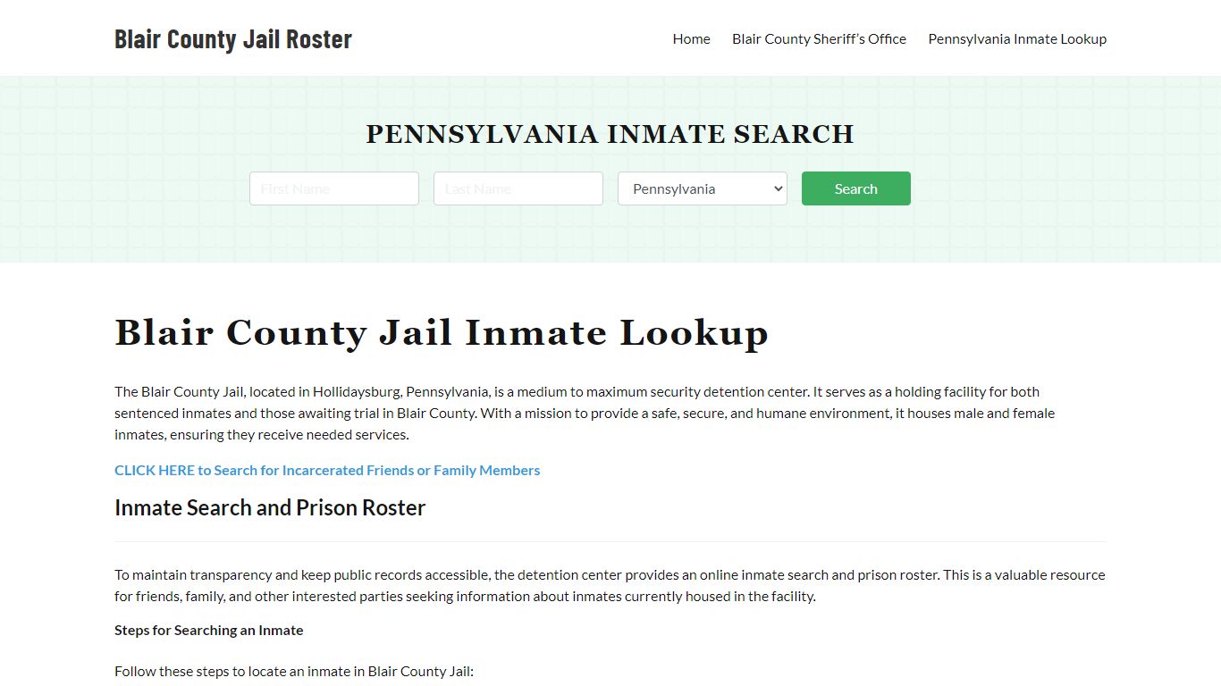 Blair County Jail Roster Lookup, PA, Inmate Search
