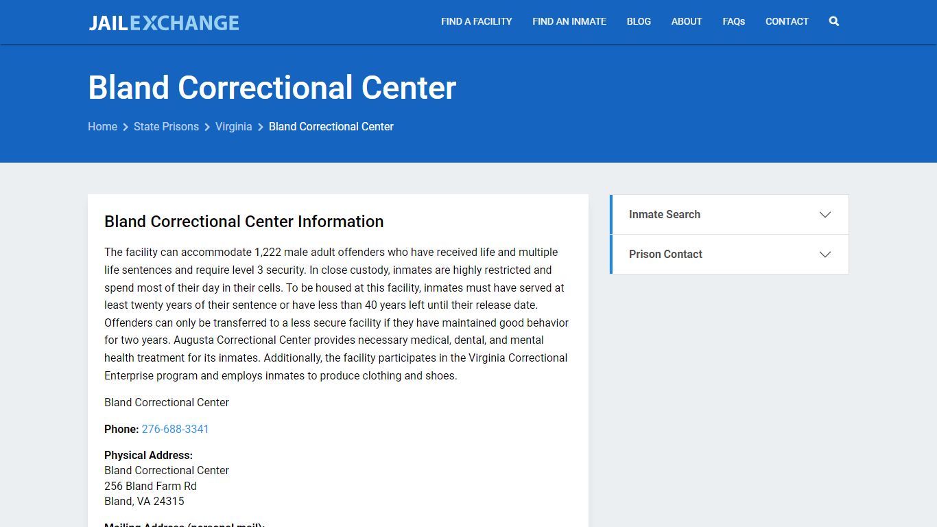 Bland Correctional Center Inmate Search, VA - Jail Exchange