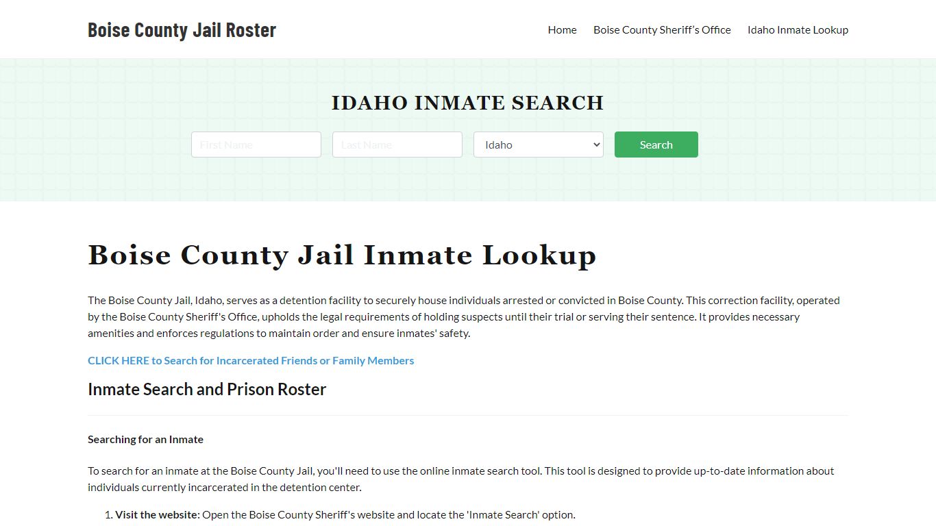 Boise County Jail Roster Lookup, ID, Inmate Search