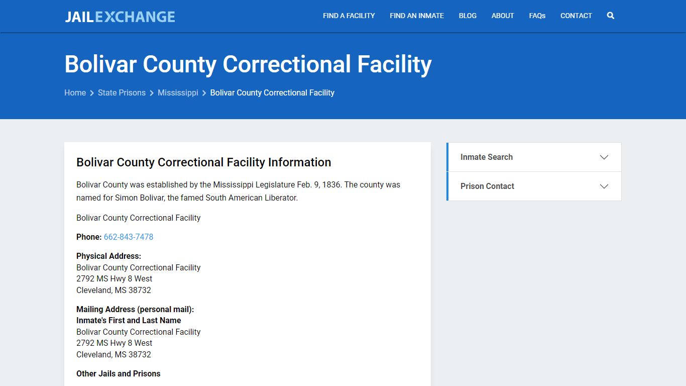 Bolivar County Correctional Facility Inmate Search, MS - Jail Exchange
