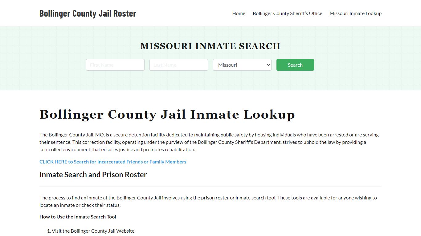 Bollinger County Jail Roster Lookup, MO, Inmate Search