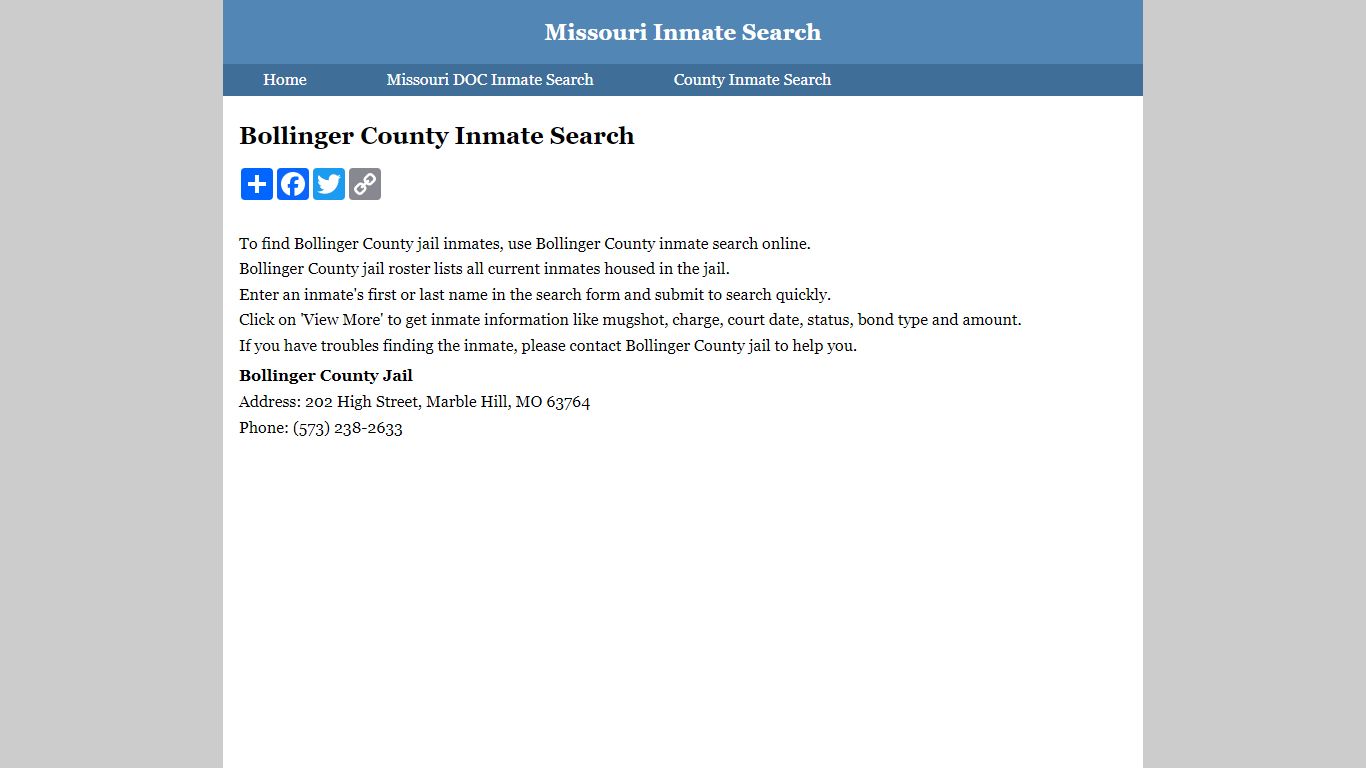 Bollinger County Inmate Search