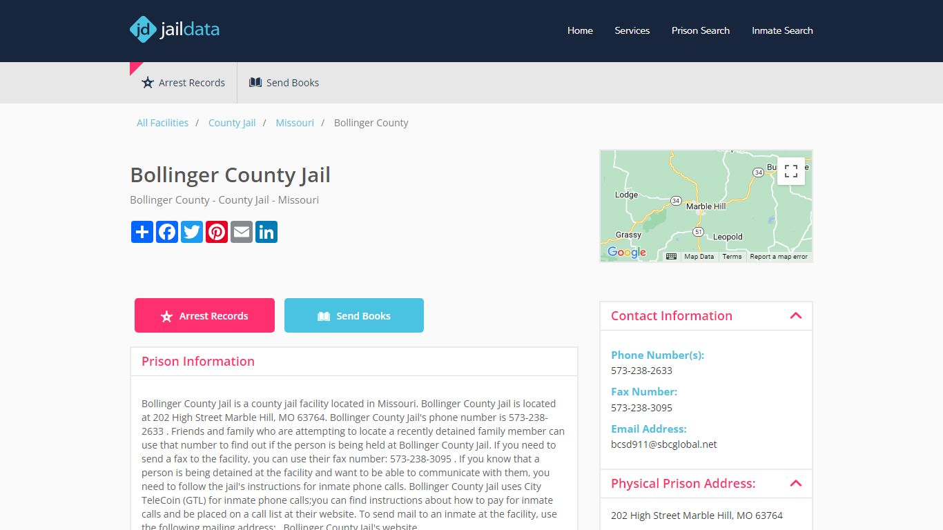 Bollinger County Jail Inmate Search and Prisoner Info - Marble Hill, MO