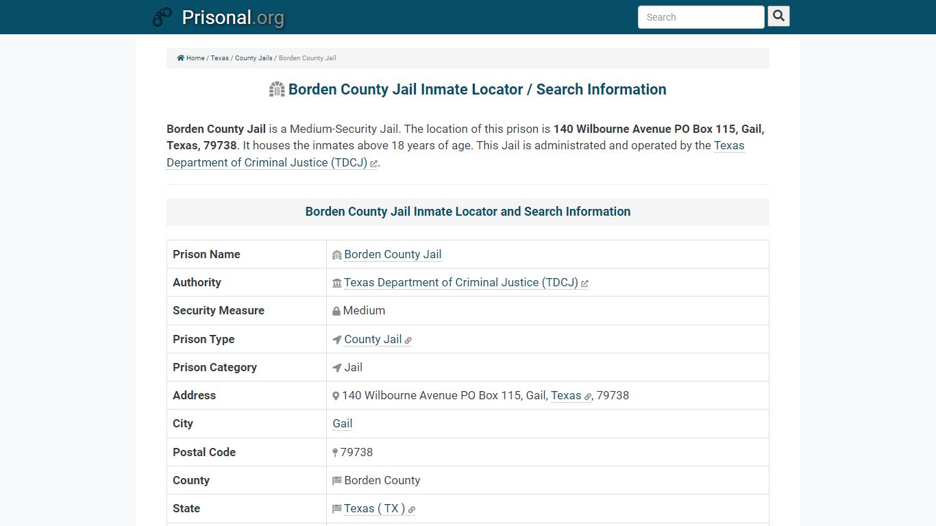 Borden County Jail-Inmate Locator/Search Info, Phone, Fax, Email ...