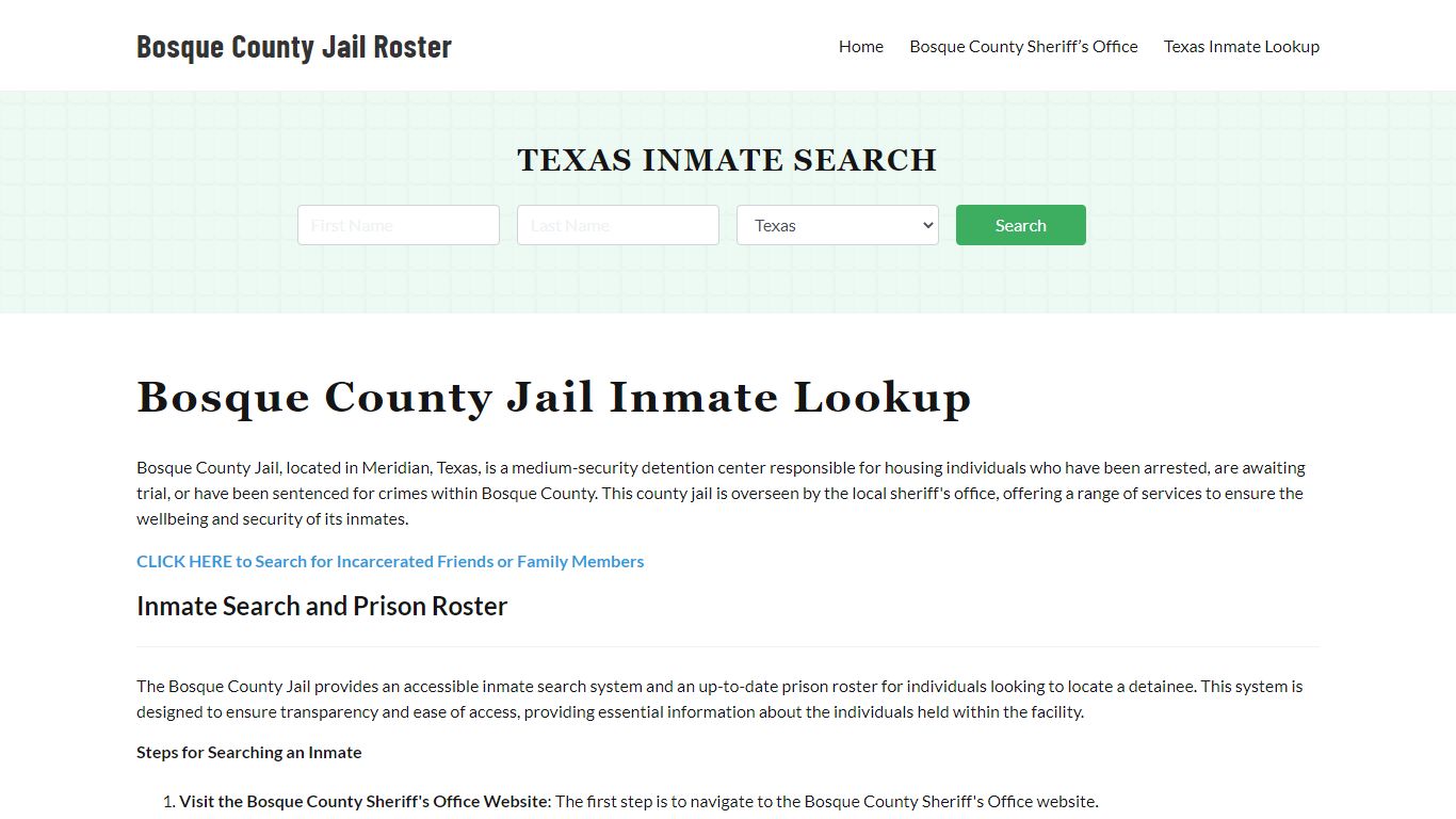 Bosque County Jail Roster Lookup, TX, Inmate Search