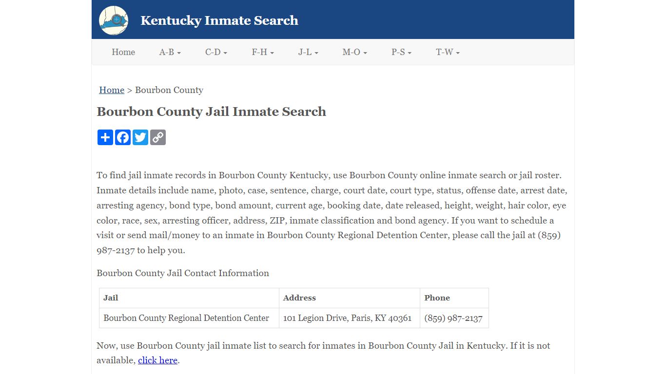 Bourbon County Jail Inmate Search