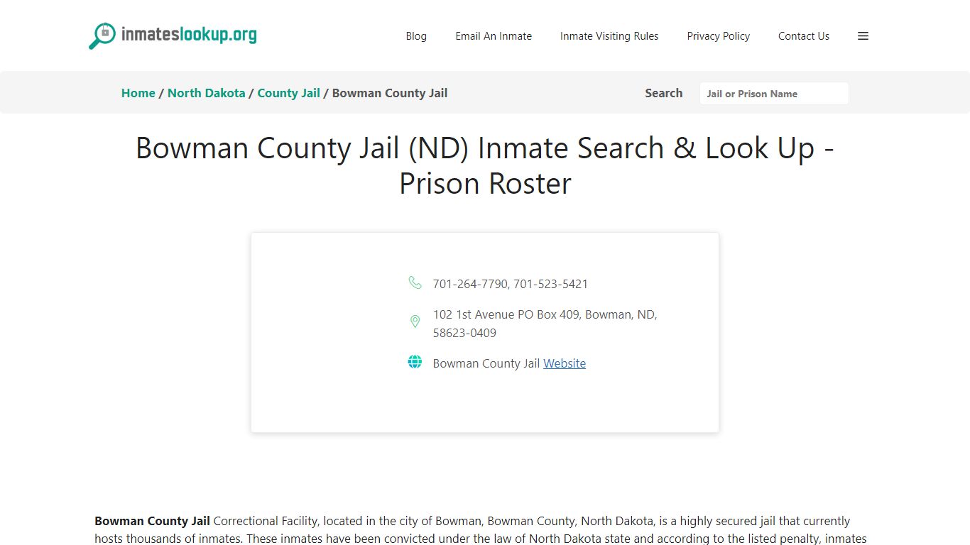 Bowman County Jail (ND) Inmate Search & Look Up - Prison Roster