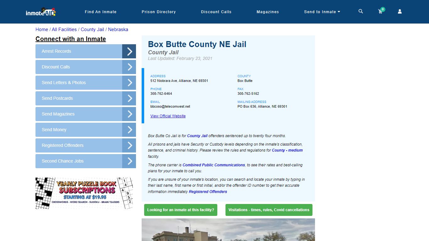 Box Butte County NE Jail - Inmate Locator - Alliance, NE