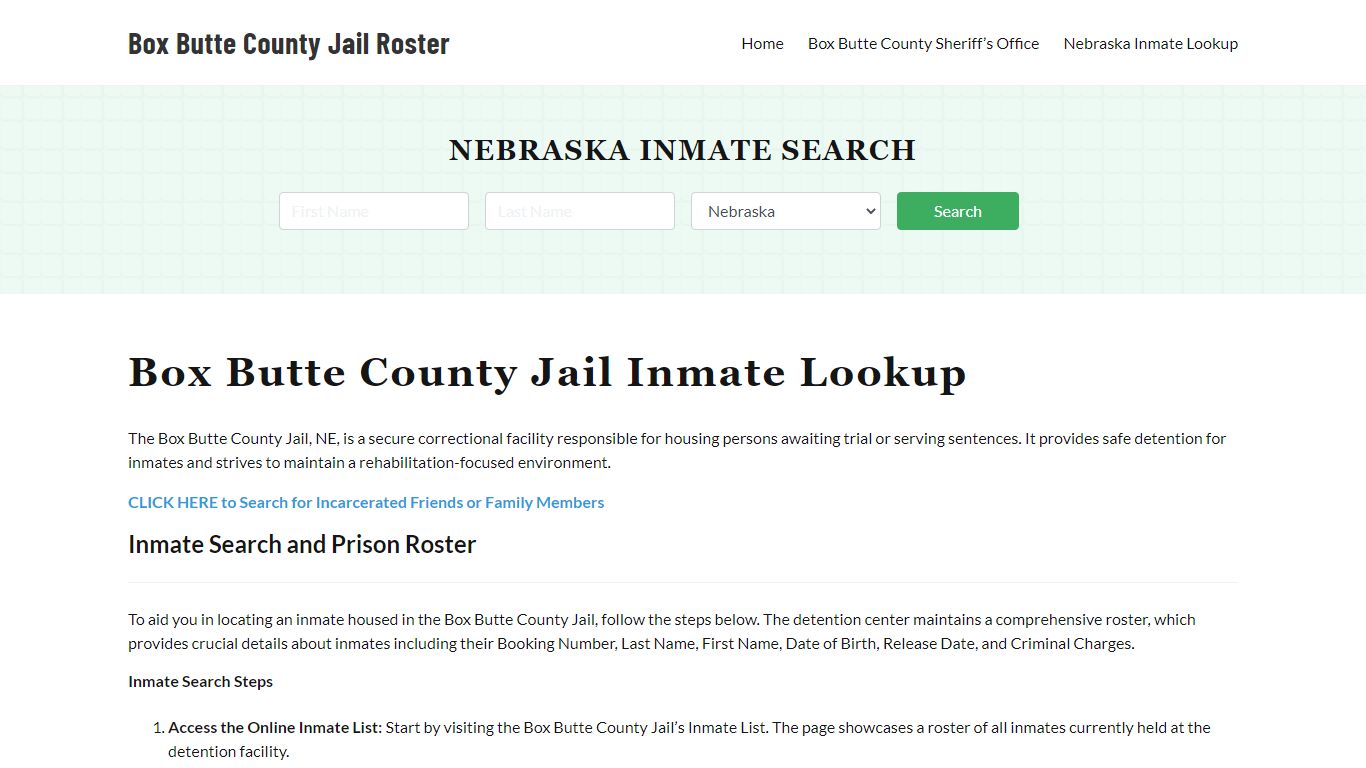 Box Butte County Jail Roster Lookup, NE, Inmate Search