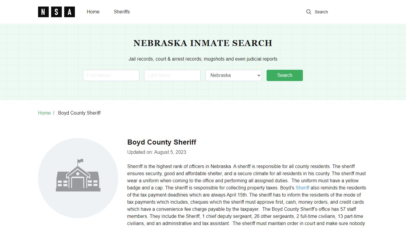 Boyd County Sheriff, Nebraska and County Jail Information