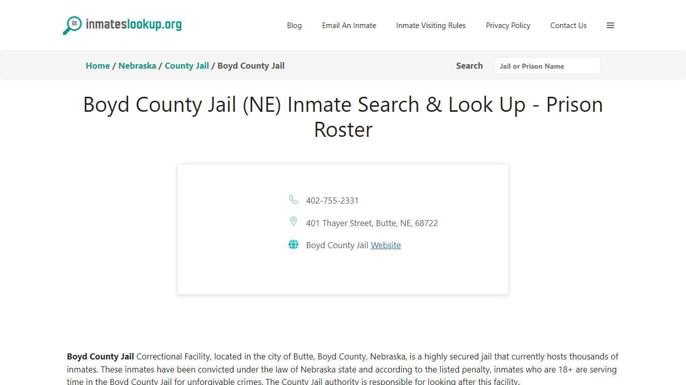 Boyd County Jail (NE) Inmate Search & Look Up - Prison Roster