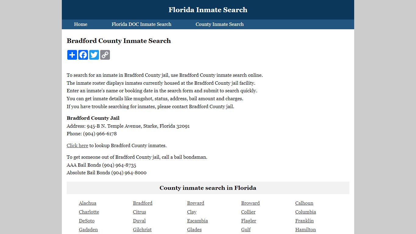 Bradford County Inmate Search