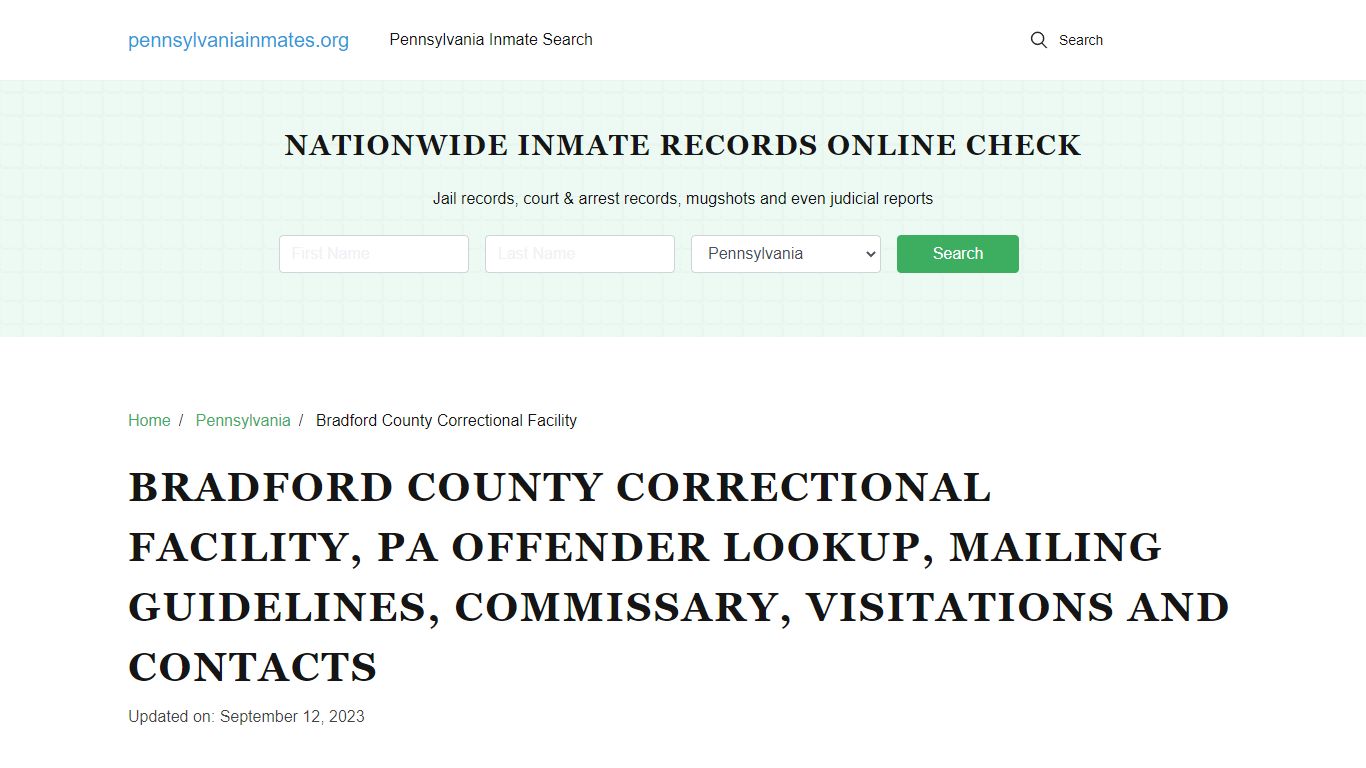 Bradford County Correctional Facility, PA: Inmate Search Options ...