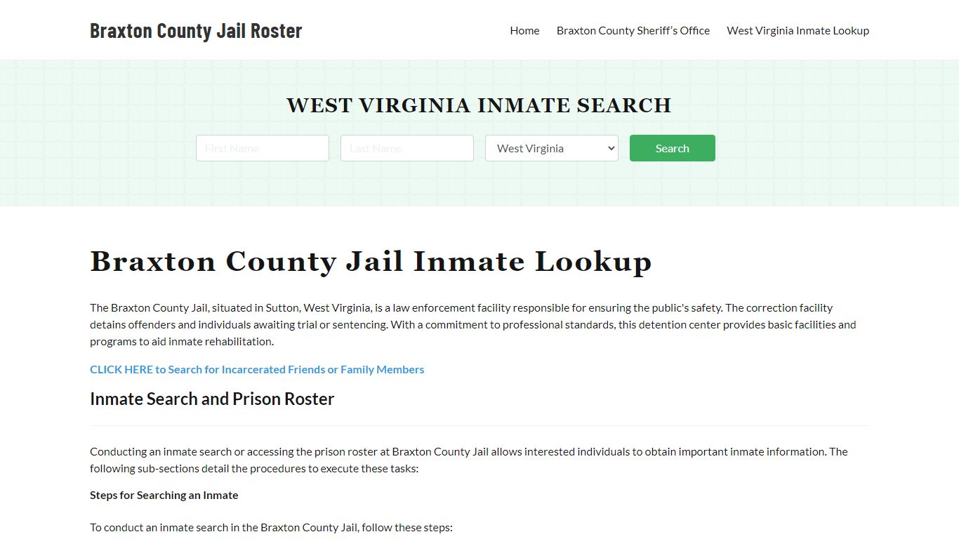 Braxton County Jail Roster Lookup, WV, Inmate Search