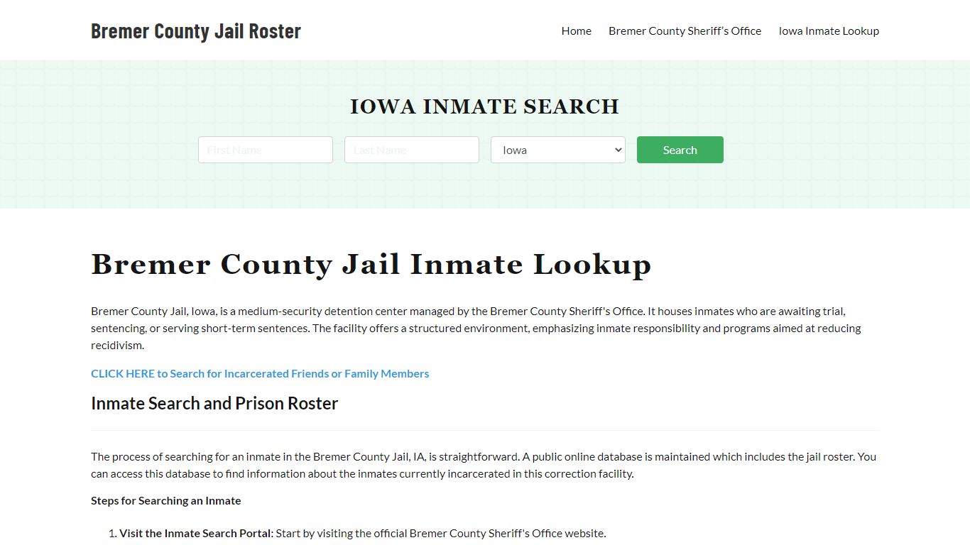 Bremer County Jail Roster Lookup, IA, Inmate Search