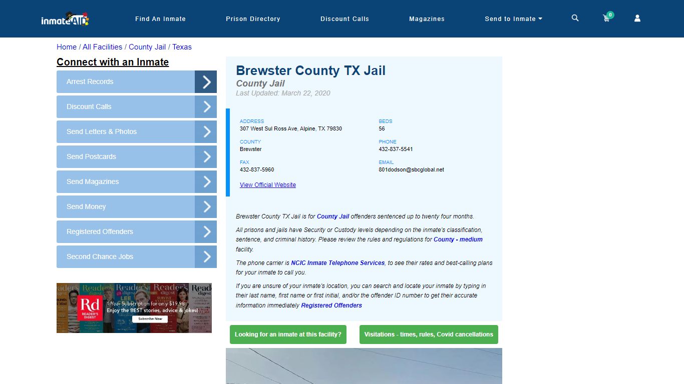 Brewster County TX Jail - Inmate Locator - Alpine, TX