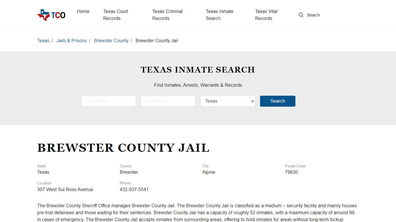 Brewster County Jail in Alpine, TX - Contact Information and Public Records